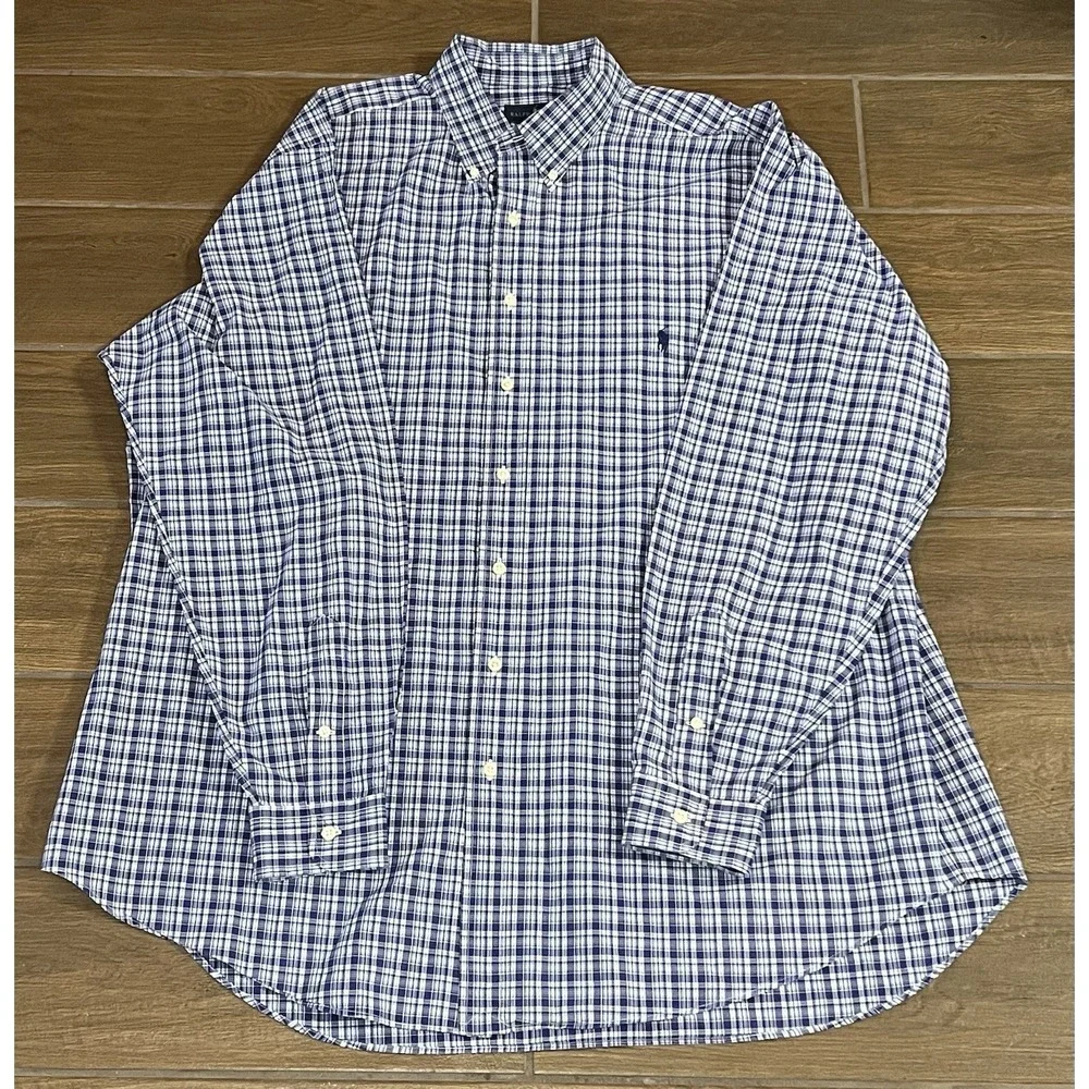 Ralph Lauren Men's Shirt 2XLT Tall Button Up Long Sleeve Blue Check